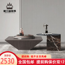 Italian minimalist designer marble turntable glass smoked coffee table combination living room light luxury household coffee table