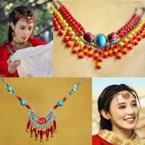 Ancient wind surface curtain Net red same exotic style hair accessories antique brow heart drop accessories Hanfu tassel headdress big