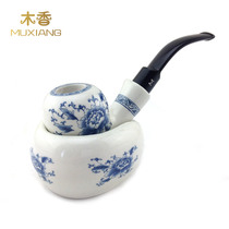 Blue and white porcelain handmade ceramic pipe set with ceramic pipe rack has better water absorption than Stone pipe