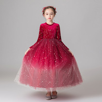 Girls Star Princess dress 2021 autumn and winter long sleeve flower children wedding dress girl dress performance gengpeng Red