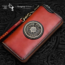  Kurayoshi handmade wallet mens and womens long zipper bag youth original Chinese style leather wallet vertical leather clutch