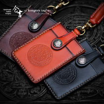 Bin Ji Handmade Wallet Man short Bull Leather Card Bag Female Real Leather Clip Zero Money Bus Cutting Card Pocket Document Cover Sleeve