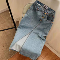 Hong Kong style split denim skirt female 2022 new spring high waist straight temperament fashion hip long skirt