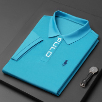 Monofilament light polo shirt mens short-sleeved blue lapel t-shirt summer youth trend ice silk beads to three-layer door pump