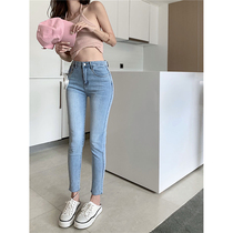 Jeans womens 2021 new high-waisted tight little feet summer small man nine-point pants wild thin pants