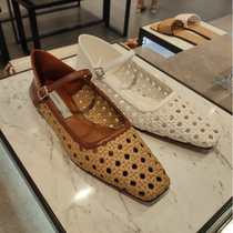 Small ck2021 summer new womens shoes CK1-71720021 womens woven hollow flat square retro single shoes