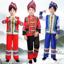 South Chinas Guangxi Zhuang Autonomous Region March Three boys perform dress Macci childrens ethnic minority clothing girl dance