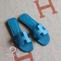 Senna famous handmade slippers Epsom cowhide 7W Izmir Blue ladies flat heel slippers
