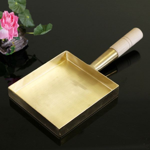 Copper Japanese jade roast pure copper copper brass baking plate copper pan wood handle square pan copper pot
