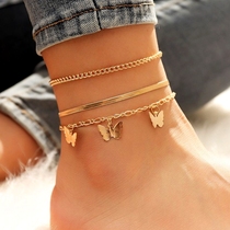European and American multilayered Mori series 100 hitch butterfly foot chain metal lock bone chain sexy minimalist foot bracelet fashion beach accessories women
