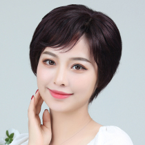 Wig womens short straight hair Middle-aged mother natural fluffy full head cover style full real hair fashion womens hair set