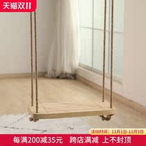 Anti-corrosion wooden outdoor indoor balcony childrens double adult courtyard hanging hemp rope swing board hanging chair Garden