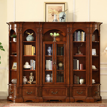 American country free combination bookcase corner bookshelf storage large bookcase European locker with cabinet door solid wood