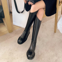 Bone straightening and straightening ~JIL oblique leather boots thick bottom high boots thick leg knight boots boots womens winter