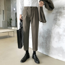 Autumn and winter thickened woolen trousers mens trend slim youth fashion business casual pants small straight ankle-length pants