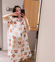 Day series over knee long style short sleeve sleeping dress woman summer breathable gauze cotton pyjamas big code Fat mm200 catty