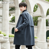 Mens autumn and winter double-sided Nie wool woolen woolen coat Korean medium long British cashmere trench coat thick coat