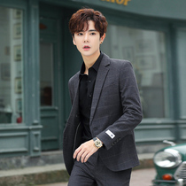 Spring and Autumn Plaid Small Suit Mens Casual Jacket Korean slim fashion trend Ruffian handsome jacket single suit formal suit