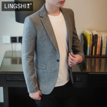 Autumn and winter wool woolen small suit mens jacket Korean slim trend handsome casual suit jacket single piece