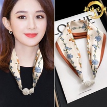 Spring and Autumn Thin Neck Protector Magnetic Buckle Silk Scarf Womens Summer Neck Cover Magnetic Buckle Necklace Small Strip Decorative Belt Narrow Necklace