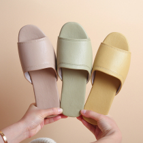 Summer high-end office leather slippers Home indoor floor non-slip men and women home slippers deodorant four seasons