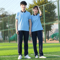Middle school uniforms set Blue short sleeve T-shirt loose class uniforms High School junior high school students college style games summer clothes