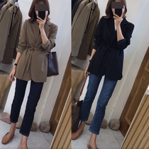 Light ripened wind 100 lap strap outside lap 2021 autumn net red bursting with single grain buckle loose display slim pure color suit jacket woman