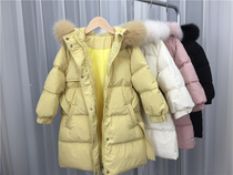  Childrens down jacket mid-length girls autumn and winter big children baby children anti-season thickened white duck down hooded jacket