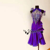 New century new dance clothing Latin performance tassel hand-studded hem ruffle design Latin dance skirt