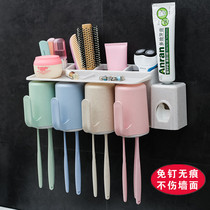 Toothbrush rack non-perforated suction Wall toilet wash set family of four hanging brush Cup shelf three