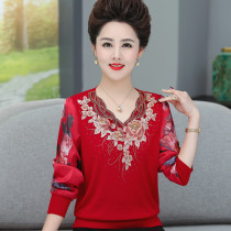 Mother Spring Autumn Dress Long Sleeves Knit Blouse Large Code Middle-aged Foreign Air Noble Sweatshirt Mid Aged Woman Thin Undershirt