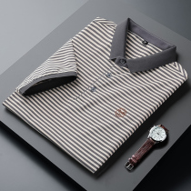 Ming Shi wind striped polo shirt mens summer thin breathable casual lapel ice sense mercerized cotton mens short-sleeved T-shirt