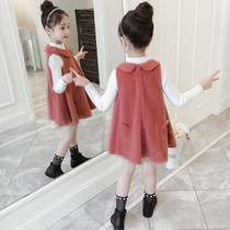 Girl Spring Dress Dress Dress 2022 New Fur Vest Dress Foreign Air Girl Spring And Autumn Dolls Collar Princess Dresses