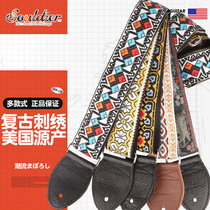 American Souldier handmade guitar strap folk bakelite guitar bass embroidered diagonal shoulder strap