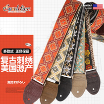 US Handmade Souldier Vintage Knitted Embroidered Pattern Electric Guitar Strap Folk Acoustic Guitar Bass Strap