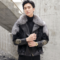 Love mink jacket mens silver fox fur fur one coat tide embroidered leather mink fur mens clothing