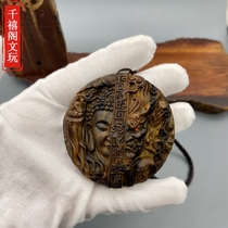  Agarwood wood crafts Hand-carved between Buddha and magic wood carving between good and evil peace pendant pendant hand-played handle