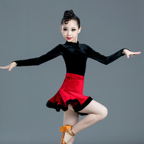 Latin dance costume practice dress girls professional childrens long sleeve split suit Latin dance dress girls autumn and winter wear