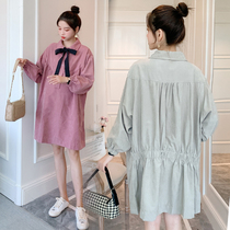  Western style net red maternity clothes fashion loose spring and autumn shirt skirt Korean version loose mid-length long-sleeved dress female
