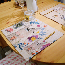 mzao European pastoral western placemats fabric plate placemats insulated mats kitchen table heat-resistant coasters knife and fork mats