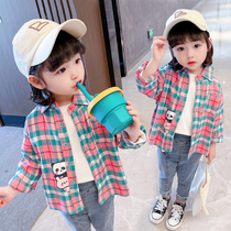 Girl Plaid Shirt Spring Autumn 2021 New Internet Red Female Baby Foreign Pistes Jacket Children Children Clothes Autumn Clothing