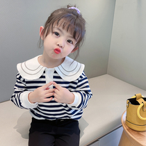 Girls Spring Sweatshirt Kids Korean Edition Striped Foreign Atmosphere Early Spring 2022 New Kids Baby Top Spring and Autumn
