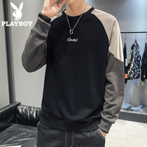 Playboy cashmere sweater mens spring and autumn Korean version of the trend brand round neck long sleeve cotton loose color top