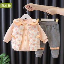 Baby autumn girl sweater suit new foreign style 1 a 3 year old childrens clothes fashionable baby autumn and winter three sets