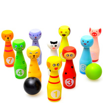 Large number of wooden bowling children Puzzle Force Early Education Suit Wooden Baby Parent-child Interactive Toy Boy