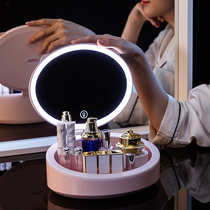Desktop LED makeup mirror with lamp charging desktop home small student dormitory can be storage box integrated Net Red