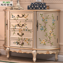 European painted small side cabinet American entrance cabinet Solid wood decorative cabinet Semi-round dining side cabinet Corridor aisle bucket cabinet