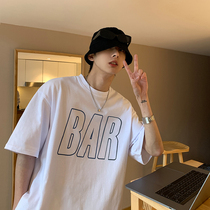Port Wind Ins Pure Cotton T-shirt Man Short Sleeve Big Code Loose Hip Hop Half Sleeve Clothes Summer Tide Card Lovers Street Compassionate