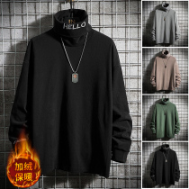 Fatty plus velvet embroidery high neck long sleeve base shirt mens large size loose knit sweater warm clothes Tide brand winter sweater