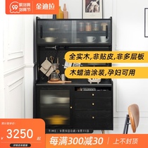 Black all solid wood sideboard retro light luxury tea cabinet wine cabinet one wall high cabinet modern simple locker